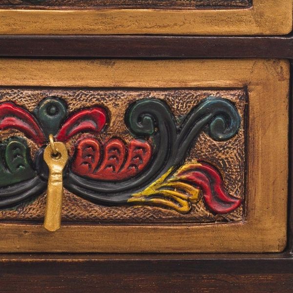 Alternate image for Leather and Cedar Embellished Wood Mirrored-Lid Jewelry Box Treasure Garden in Amber