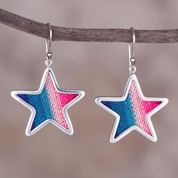 Alternate image for Sterling Silver and Wool Blend Star Earrings from Peru Feminine Stars