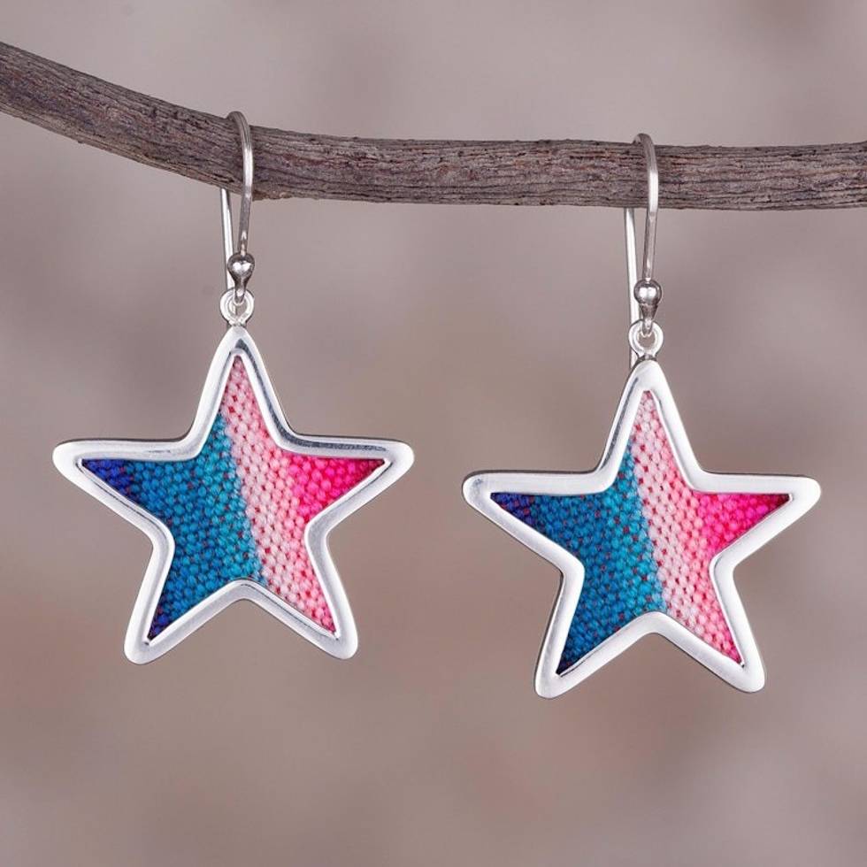 Sterling Silver and Wool Blend Star Earrings from Peru 'Feminine Stars'