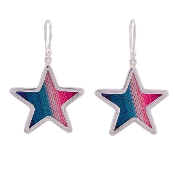 Alternate image for Sterling Silver and Wool Blend Star Earrings from Peru Feminine Stars