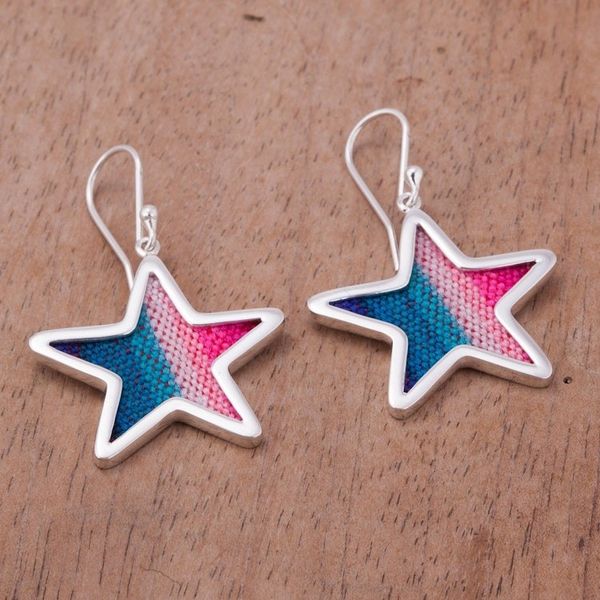 Alternate image for Sterling Silver and Wool Blend Star Earrings from Peru Feminine Stars