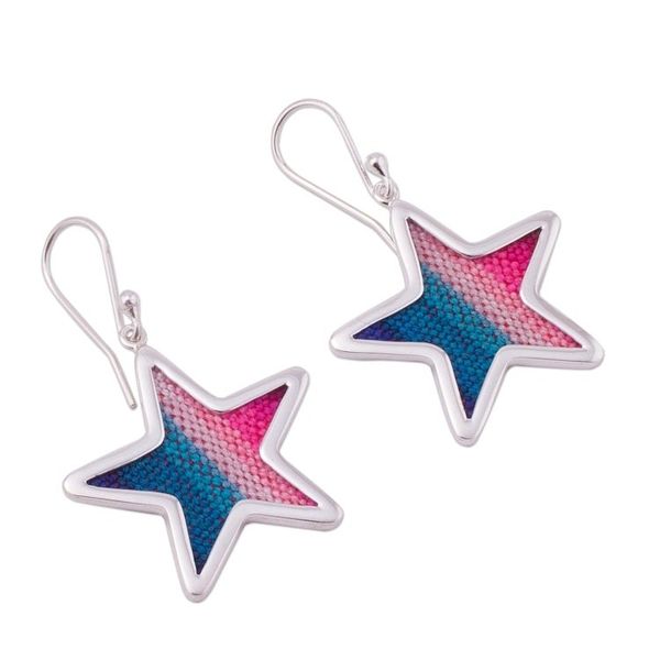 Alternate image for Sterling Silver and Wool Blend Star Earrings from Peru Feminine Stars