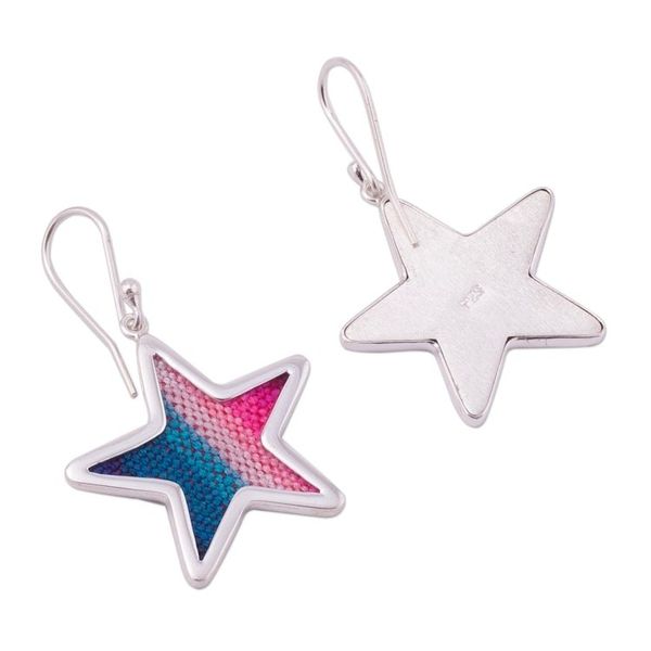 Alternate image for Sterling Silver and Wool Blend Star Earrings from Peru Feminine Stars