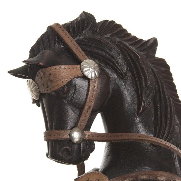 Alternate image for Leather Accented Cedar Wood Rearing Horse Sculpture Majestic Elegance
