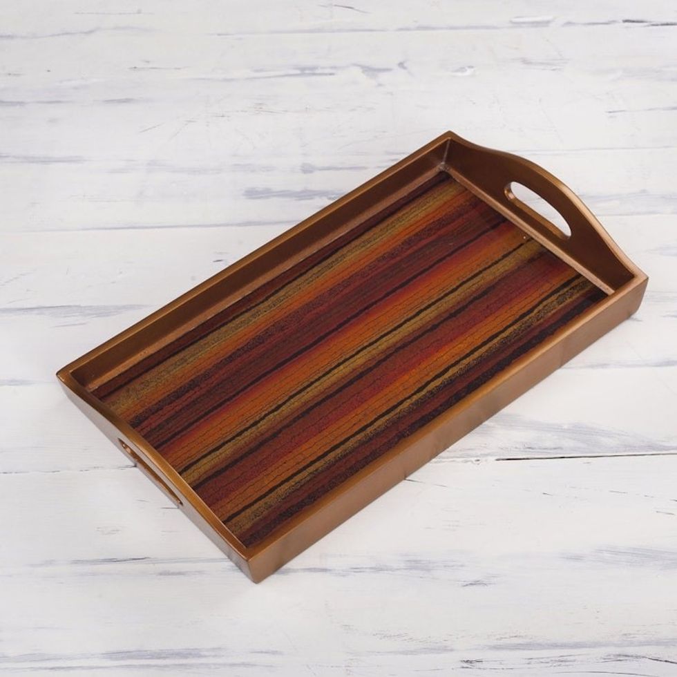 Striped Reverse Painted Glass Tray from Peru 'Contemporary Stripes'