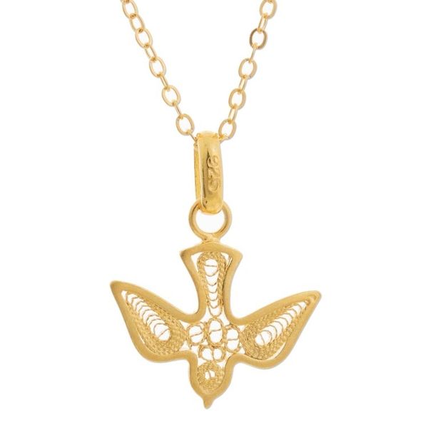 Alternate image for Gold Plated Sterling Silver Filigree Dove Pendant Necklace Gold Divine Dove