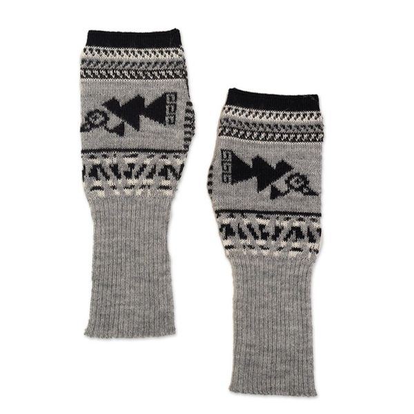 Alternate image for Soft Fingerless Mitts in 100 Baby Alpaca from Peru Chancay Icons in Grey