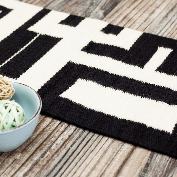 Alternate image for Abstract Black and Alabaster Wool Table Runner from Peru Abstract Forms