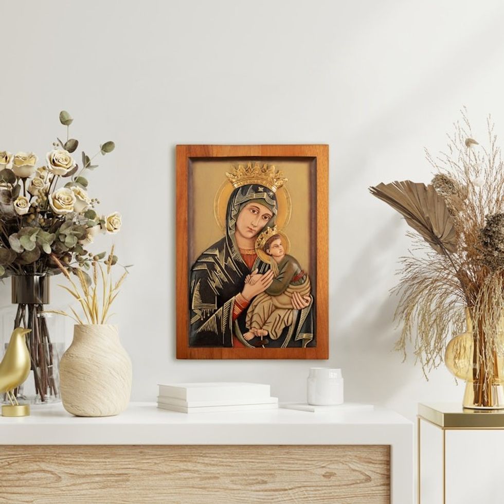 Hand Made Cedar Relief Panel 'Our Lady of Perpetual Help'