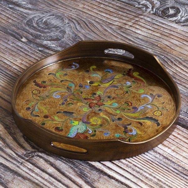 Alternate image for Unique Reverse-Painted Glass Serving Tray Heralds of Spring