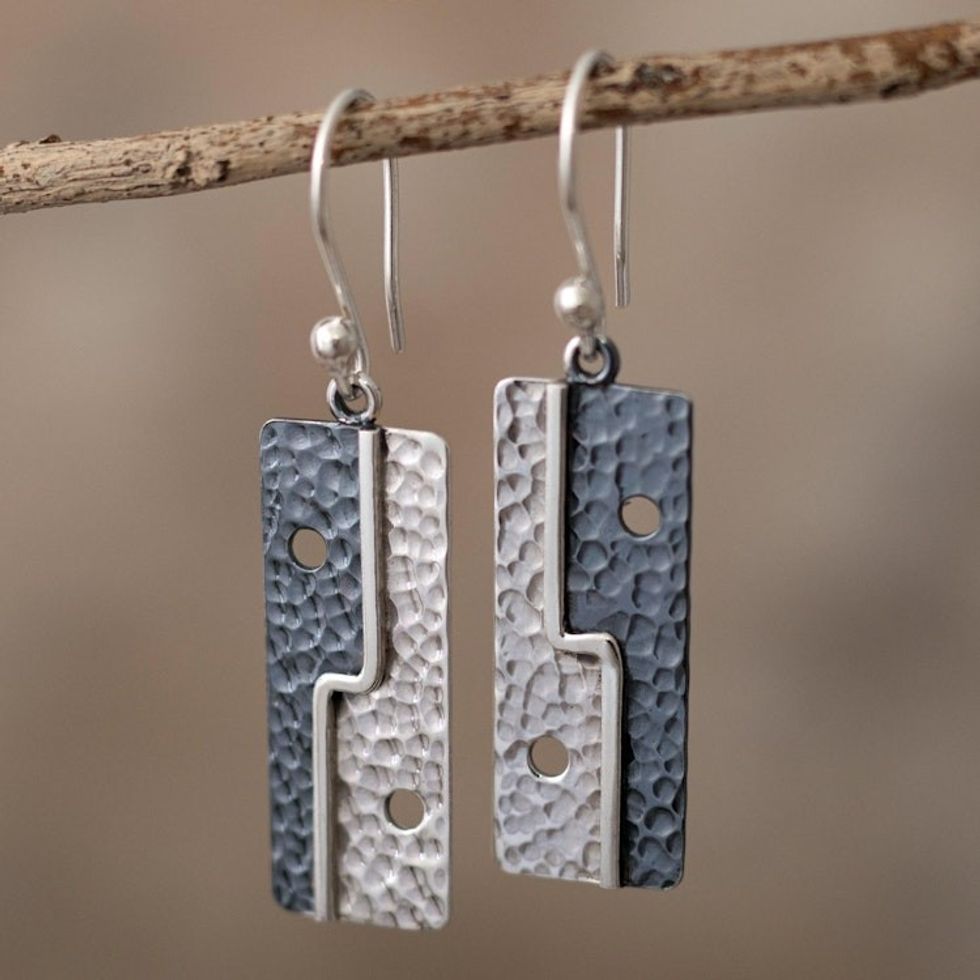 Geometric Sterling Silver Dangle Earrings from Peru 'Bold Geometry'