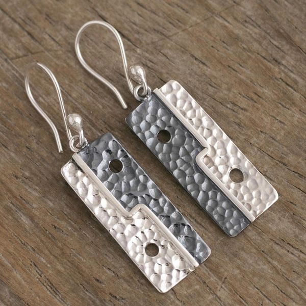 Alternate image for Geometric Sterling Silver Dangle Earrings from Peru Bold Geometry