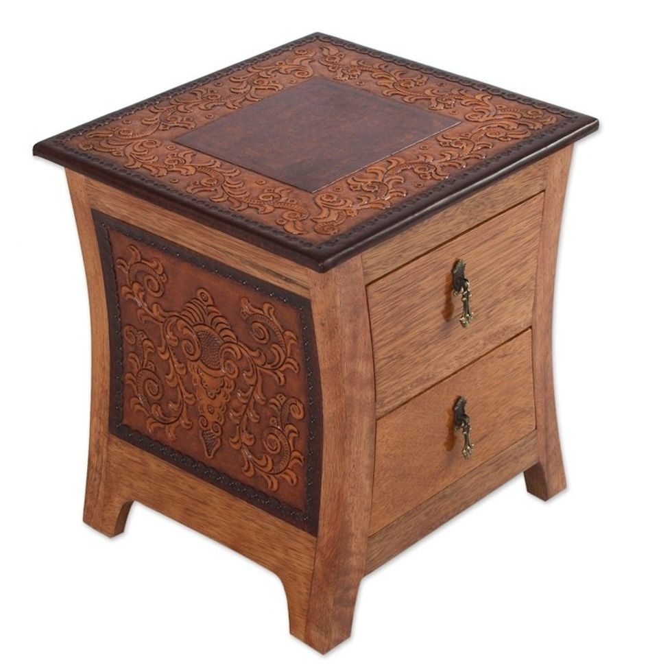 Tornillo wood and leather nightstand,Colonial Floral Night 'Colonial Floral Night'