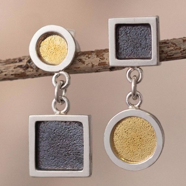 Alternate image for 22k Gold Accented Geometric Dangle Earrings Opposition