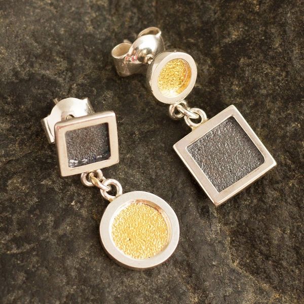 Alternate image for 22k Gold Accented Geometric Dangle Earrings Opposition