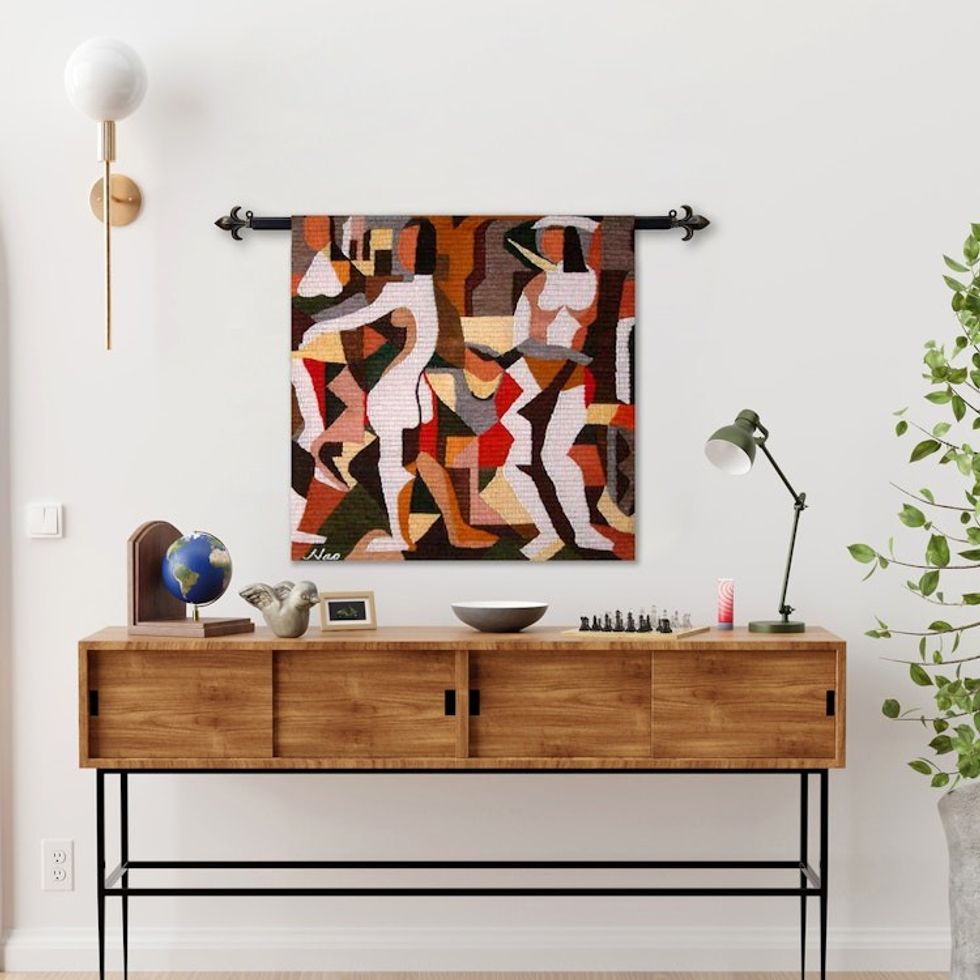 Geometric Handwoven Wool Tapestry and Wall Hanging 'Silhouettes'
