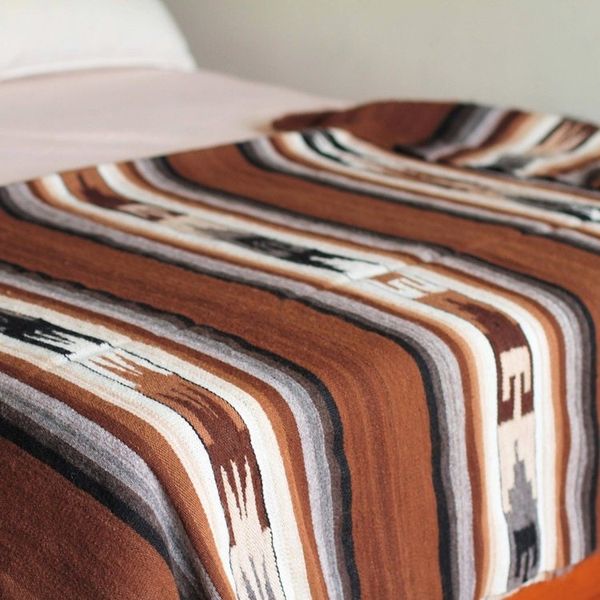Alternate image for Handwoven 100 Percent Alpaca Striped Brown Throw Inca Graphics
