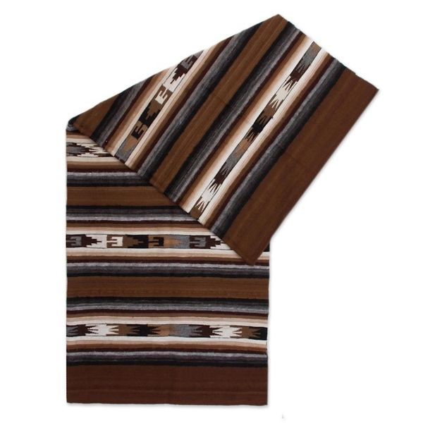 Alternate image for Handwoven 100 Percent Alpaca Striped Brown Throw Inca Graphics