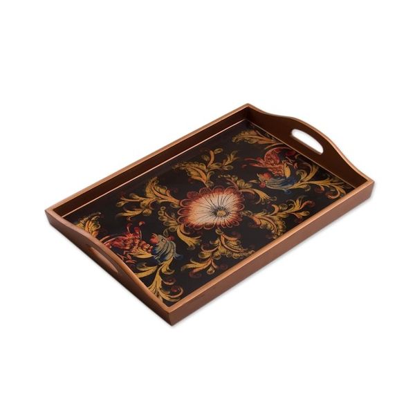 Alternate image for Floral Reverse Painted Glass Tray from Peru Nightfall Flowers