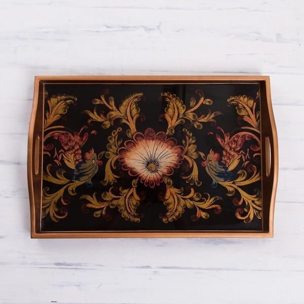 Alternate image for Floral Reverse Painted Glass Tray from Peru Nightfall Flowers