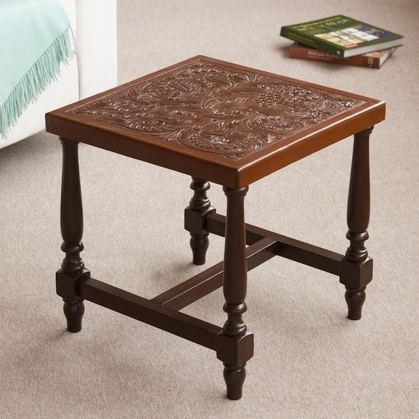 Alternate image for Brown Nature-Inspired Leather and Wood Table from Peru Mountain Garden