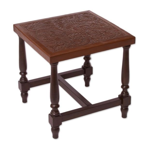 Alternate image for Brown Nature-Inspired Leather and Wood Table from Peru Mountain Garden