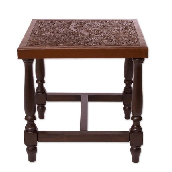Alternate image for Brown Nature-Inspired Leather and Wood Table from Peru Mountain Garden