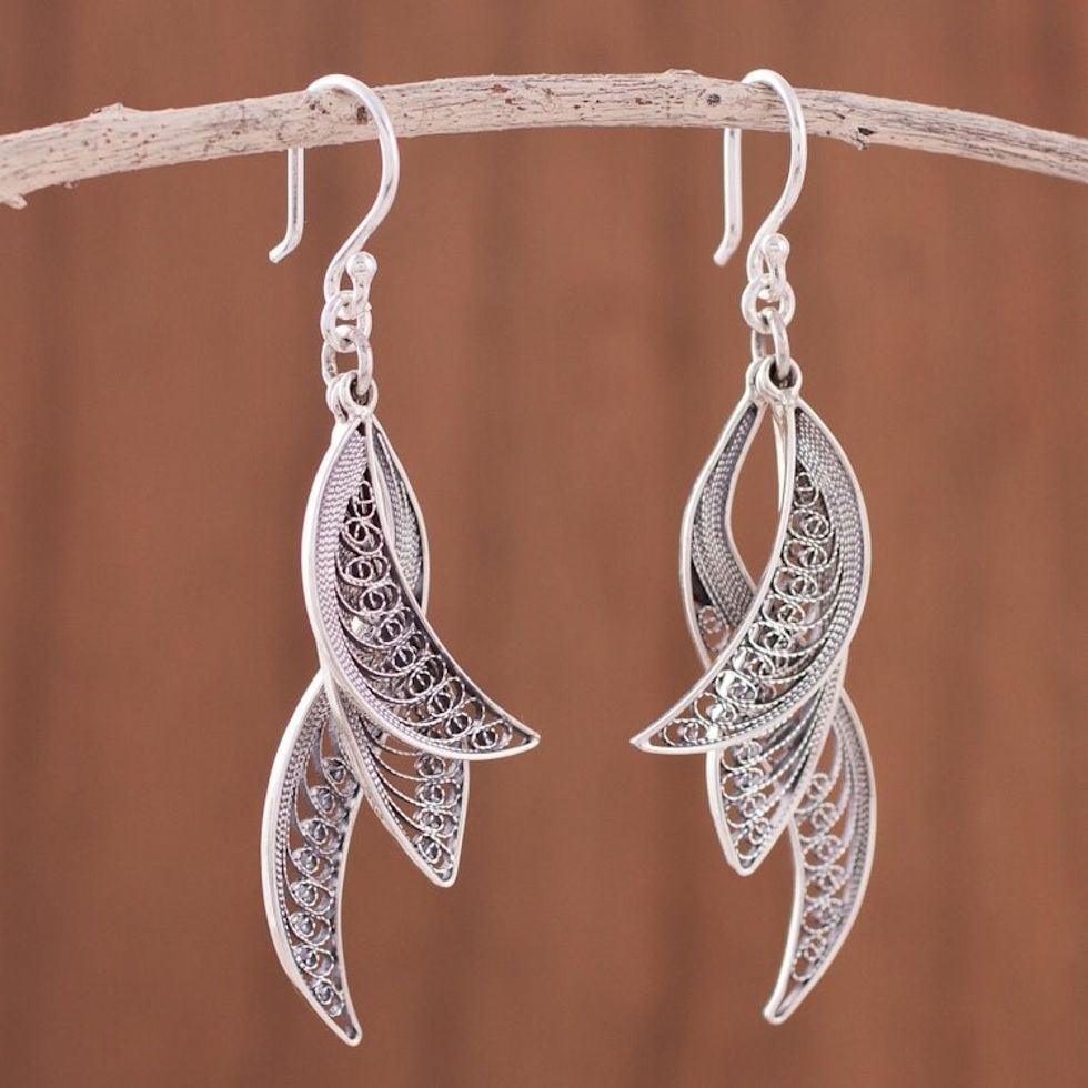 Sterling Silver Filigree Dangle Earrings Crafted in Peru 'Dark Windswept'