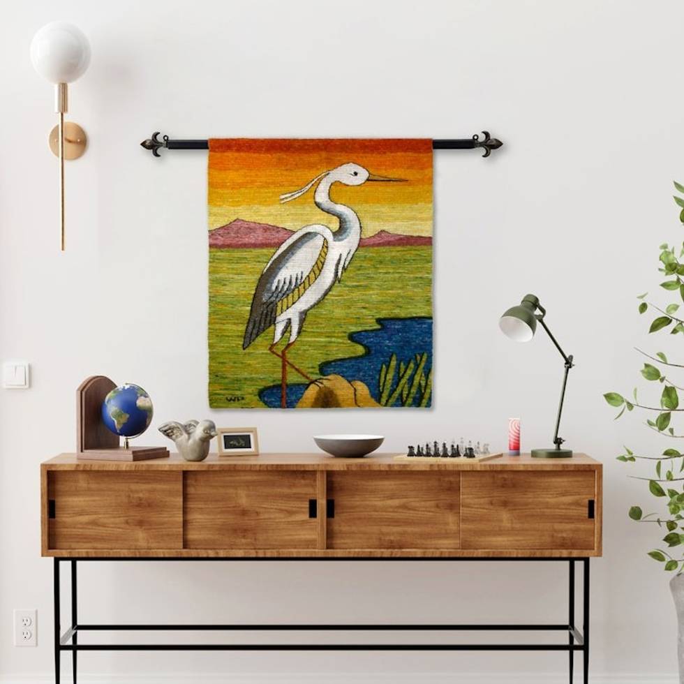 Handmade Wool Bird Tapestry 'Peruvian Heron'