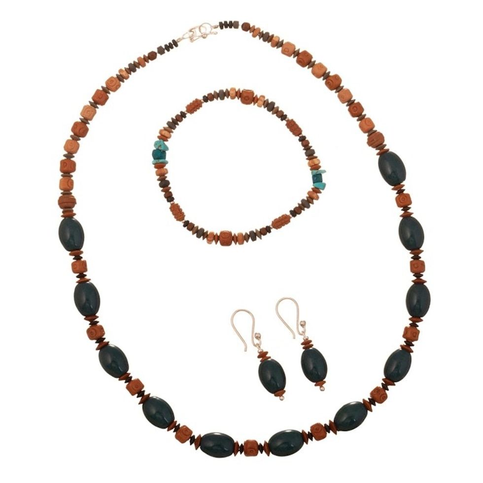 Sterling Silver and Ceramic Blue Jewelry Set from Peru 'Imperial Blue'