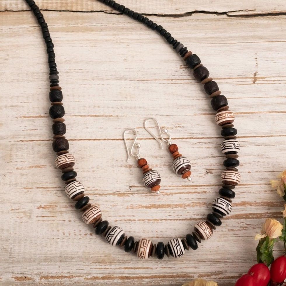 Fine Pottery Beaded Necklace and Earring Set from Peru 'Pottery Traditions'