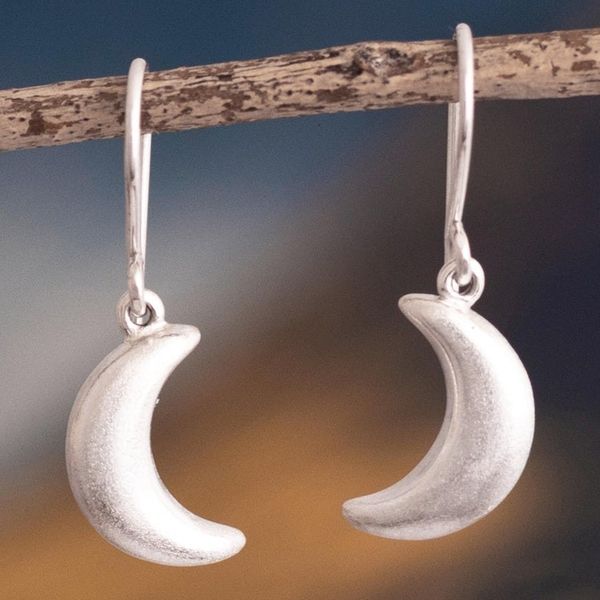 Alternate image for Sterling Silver Crescent Moon Dangle Earrings from Peru Facing Moons