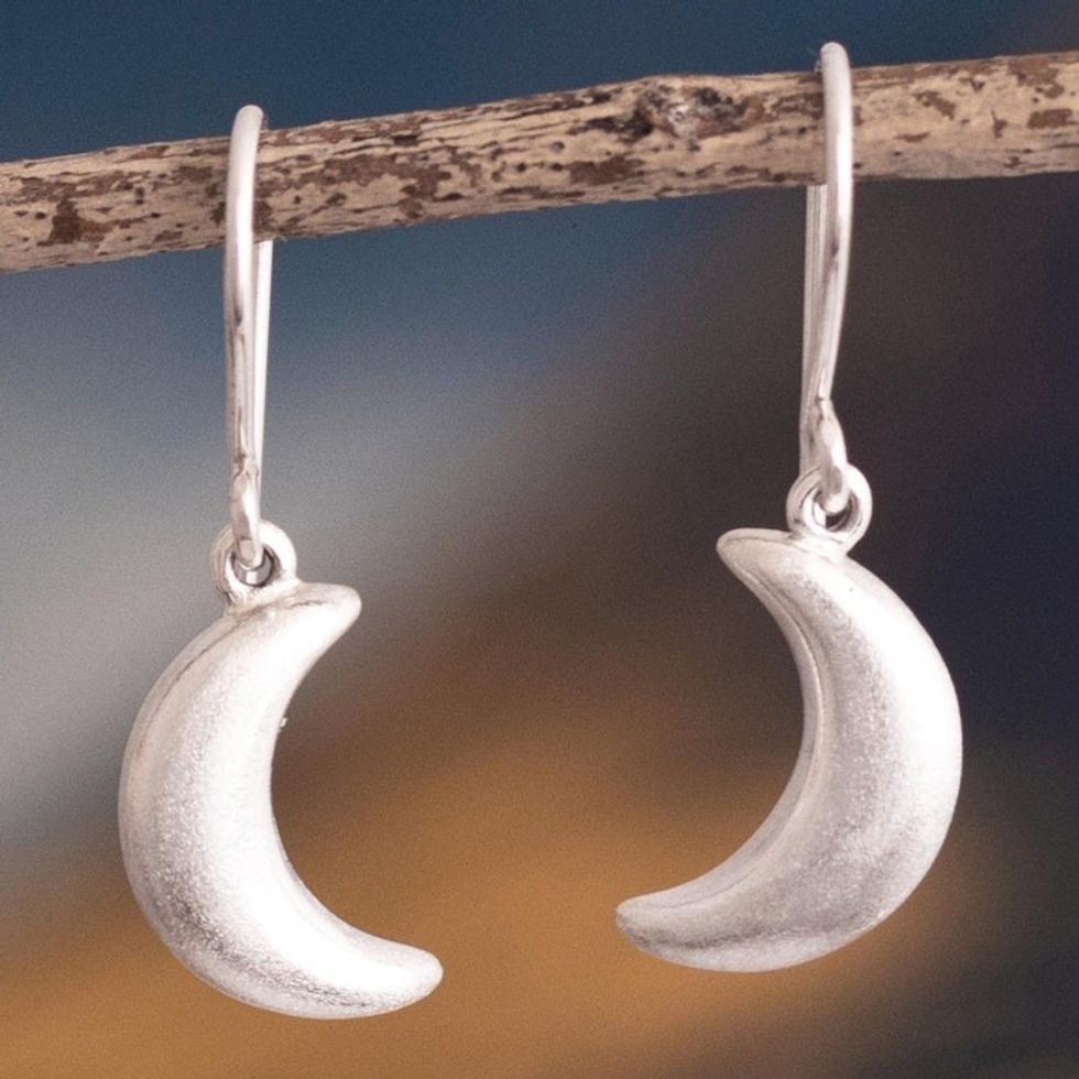 Sterling Silver Crescent Moon Dangle Earrings from Peru 'Facing Moons'