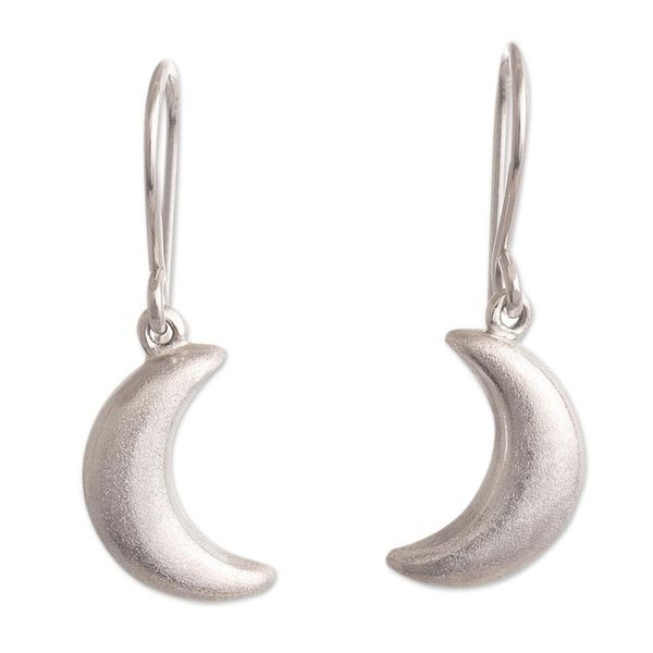 Alternate image for Sterling Silver Crescent Moon Dangle Earrings from Peru Facing Moons