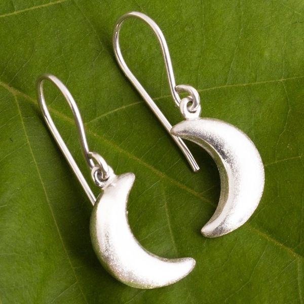 Alternate image for Sterling Silver Crescent Moon Dangle Earrings from Peru Facing Moons