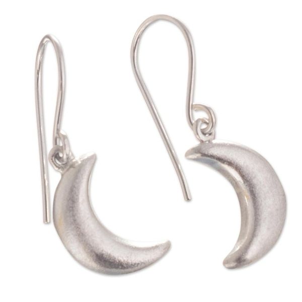 Alternate image for Sterling Silver Crescent Moon Dangle Earrings from Peru Facing Moons