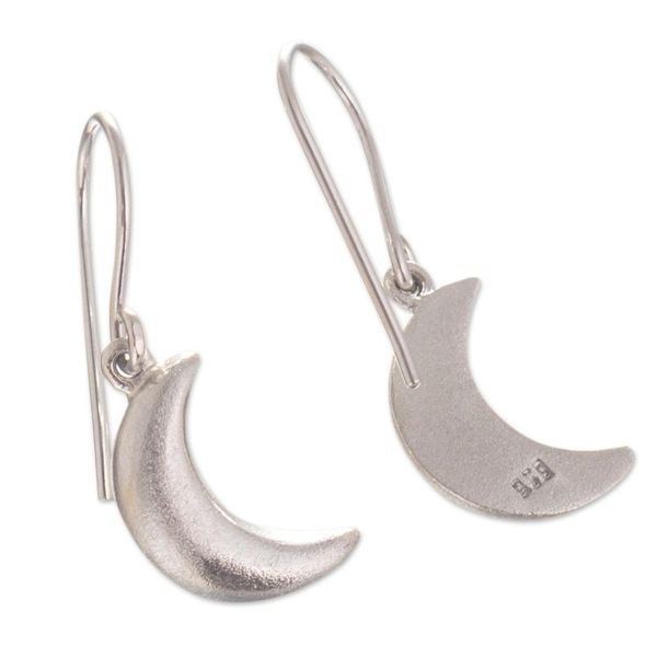 Alternate image for Sterling Silver Crescent Moon Dangle Earrings from Peru Facing Moons