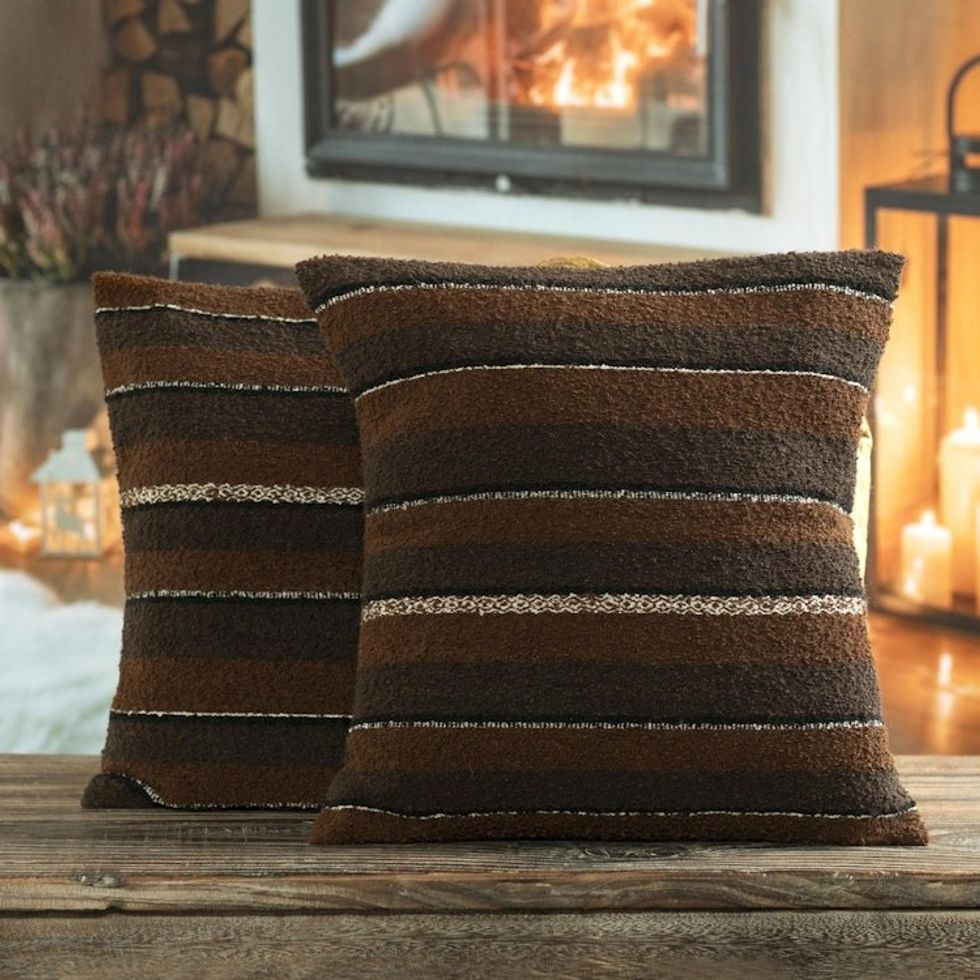 Brown Alpaca Blend Throw Pillow Covers from Peru Pair 'Soft Brown'