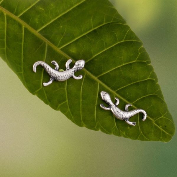 Alternate image for 950 Silver Stud Earrings from Peru Happy Lizard