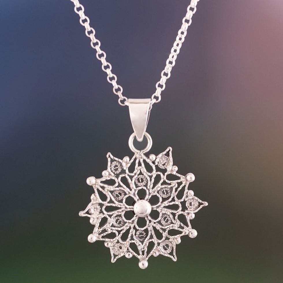 Dark Sterling Silver Filigree Mandala Necklace from Peru 'Dark Mandala'
