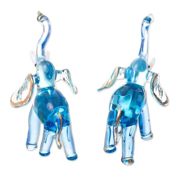 Alternate image for Gilded Blown Glass Elephant Figurines in Light Blue Pair Gilded Elephants in Light Blue