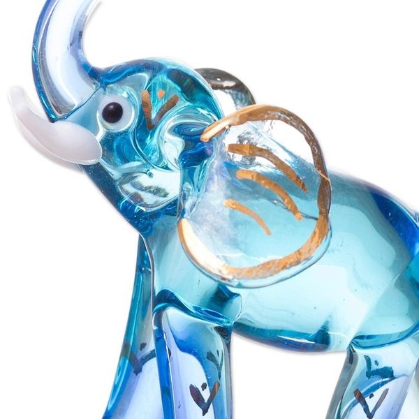 Alternate image for Gilded Blown Glass Elephant Figurines in Light Blue Pair Gilded Elephants in Light Blue