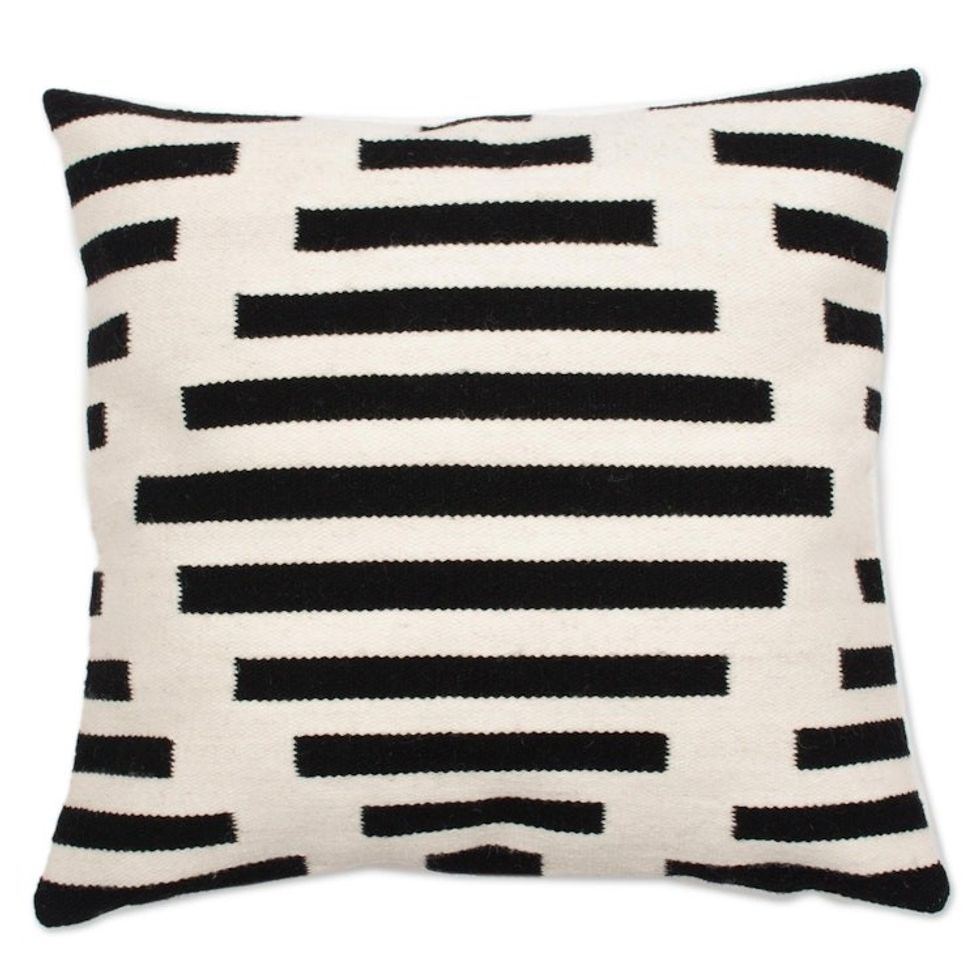 Diamond Motif Wool Cushion Cover in Black and Antique White 'Diamond Illusion'