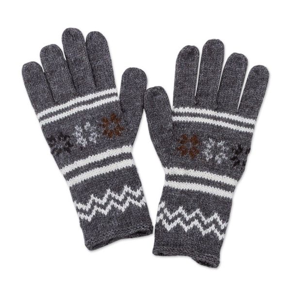 Alternate image for Alpaca Blend Gloves in Slate Grey and Ivory from Peru Slate Stars