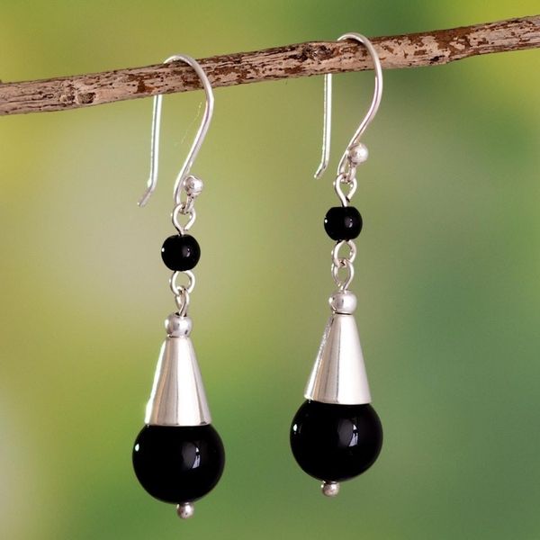 Alternate image for Black Onyx Dangle Earrings Wild Eyes