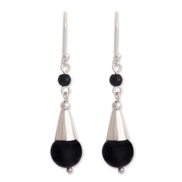 Alternate image for Black Onyx Dangle Earrings Wild Eyes