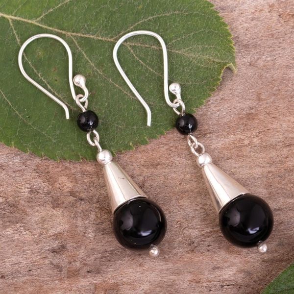 Alternate image for Black Onyx Dangle Earrings Wild Eyes