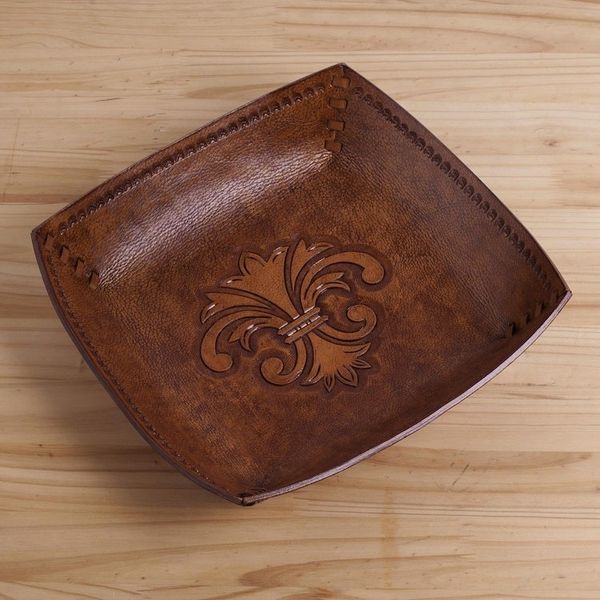Alternate image for Peru Handcrafted Tooled Leather Andean Fleur-de-Lis Catchall Andean Fleur-de-Lis
