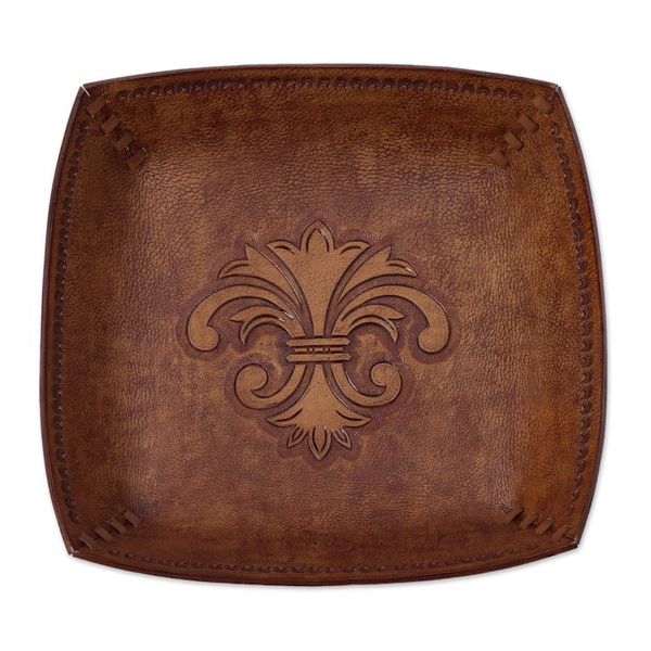 Alternate image for Peru Handcrafted Tooled Leather Andean Fleur-de-Lis Catchall Andean Fleur-de-Lis