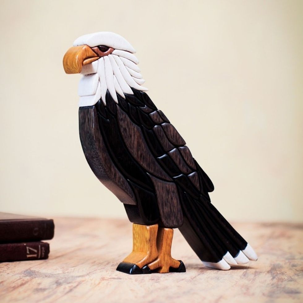Bald Eagle Cedar and Mahogany Statuette Artisan Crafted 'Bald Eagle'